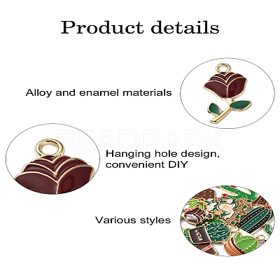10Pcs 10 Styles Plant Alloy Enamel Pendants ENAM-YW0004-09-1