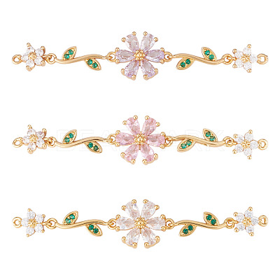 3Pcs 3 Colors Brass Pave Cubic Zirconia Connector Charms KK-TA0008-71G-1
