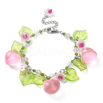 Glass & Resin & Acrylic Flower Charm Bracelet BJEW-JB09435-01-1