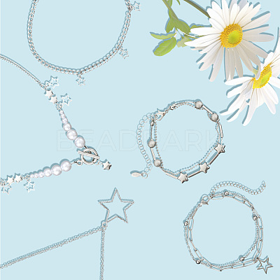 Zinc Alloy Star Pendant Layered Necklaces & Multi-strand Bracelets for Women SJEW-SC0001-03-1