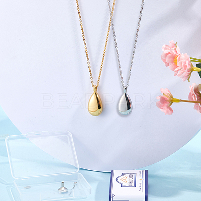 2Pcs 2 Colors 201 Stainless Steel Teardrop Memorial Urn Ashes Pendant Necklaces NJEW-CN0001-21-1