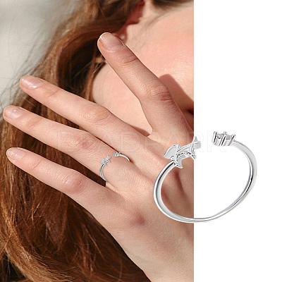 1Pc Letter Brass Rhinestone Open Cuff Rings for Women AJEW-LP0004-47H-S-1