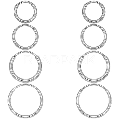 8Pcs 4 Styles Hypoallergenic F136 Implant Grade Pure Titanium Hoop Earrings EJEW-BBC0001-86-1