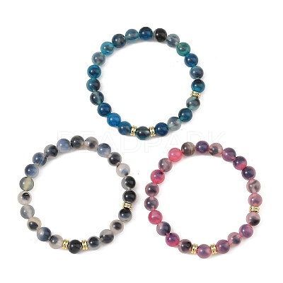 8MM Natural Agate(Dyed & Heated) Round Beaded Stretch Bracelets for Women BJEW-JB14480-1