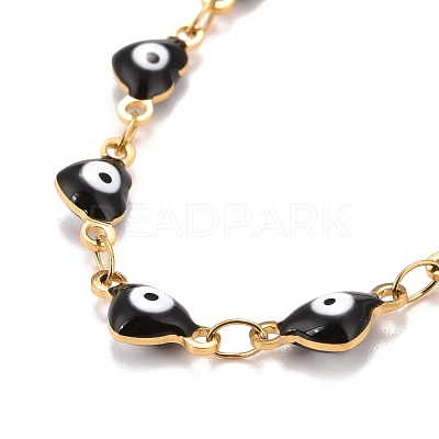 Enamel Heart with Evil Eye Link Chains Bracelet BJEW-P271-07G-03-1