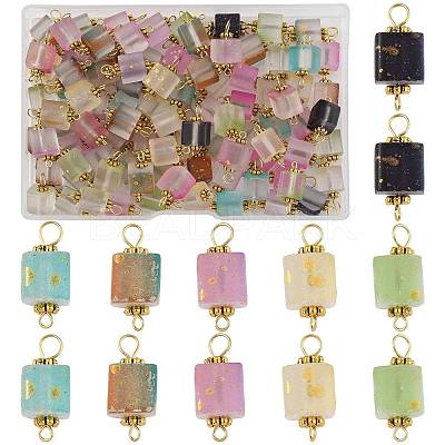 100Pcs Glitter Frosted Glass Cube Connector Charms PALLOY-FS00042-02-1