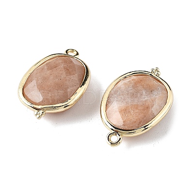 Natural Sunstone Faceted Oval Connector Charms G-H323-02G-11-1