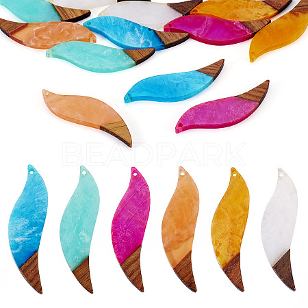 12Pcs 6 Colors Transparent Resin & Walnut Wood Big Pendants RESI-TA0003-44-1