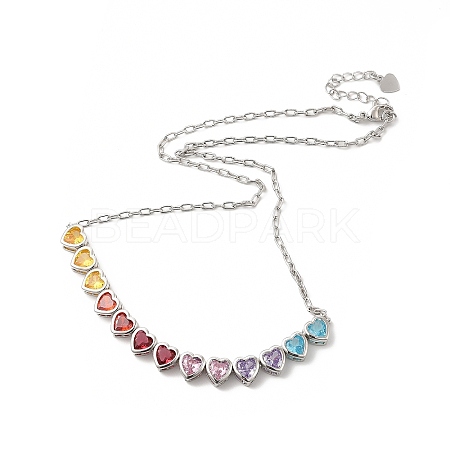 Colorful Cubic Zirconia Heart Pendant Necklace NJEW-E074-03P-1