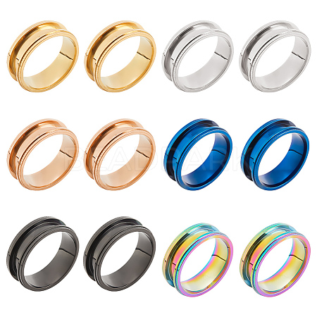 SUPERFINDINGS 12Pcs 6 Colors 201 Stainless Steel Grooved Finger Ring Settings STAS-FH0002-05-1