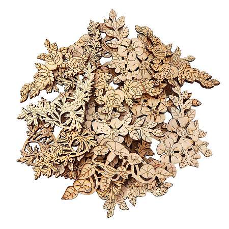 20Pcs 4 Styles Flower Patterns Hollow out Unfinished Wood Pieces DIY-CJ0002-09-1