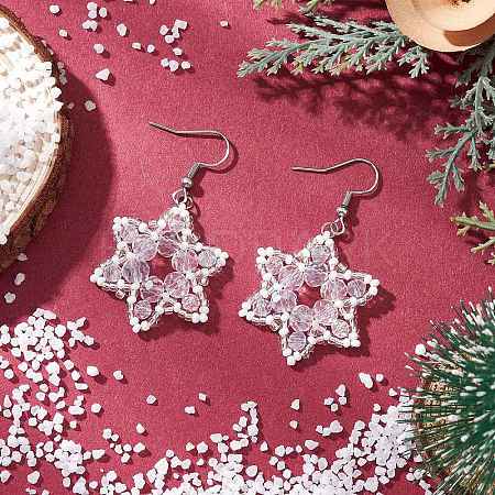 304 Stainless Steel Glass Snowflake Dangle Earrings EJEW-MZ00525-1