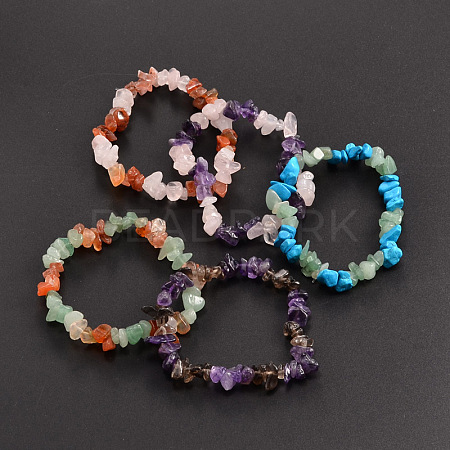 Chips Natural & Synthetic Mixed Stone Beaded Stretch Bracelets BJEW-JB01824-1