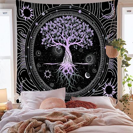 Polyester Tree of Life Pattern Trippy Wall Hanging Tapestry TREE-PW0001-32B-02-1