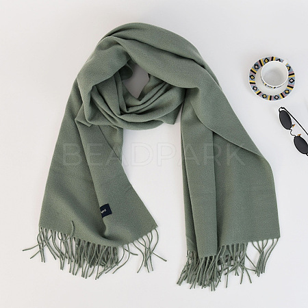 Women's Long Plaid Polyester Imitation Cashmere Tassels Scarf COHT-PW0001-34-20-1