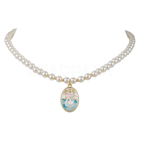 White Glass Pearl Beaded Necklaces NJEW-JN04652-03-1