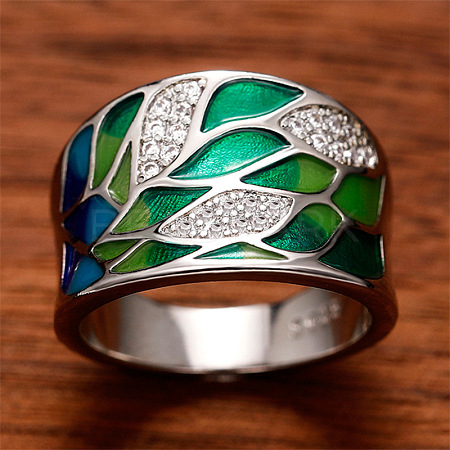 Brass Micro Pave Cubic Zirconia and Enamel Finger Rings FS-WGC3946-05-1