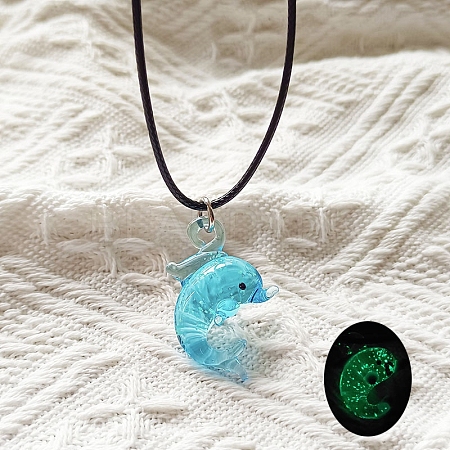 Luminous Glow in the Dark Glass Dolphin Pendant Necklaces PW-WG19EDB-01-1