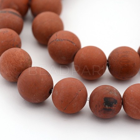 Frosted Grade A Natural Red Jasper Round Bead Strands X-G-M272-17-10mm-1