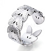 304 Stainless Steel Leaf Open Cuff Ring for Women RJEW-N040-11-1