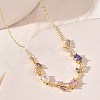 Brass Pave Cubic Zirconia Rose Flower Link Cable Chain Necklaces for Women NJEW-C121-05B-06G-2
