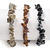 Chips Natural Labradorite & Snowflake Obsidian & Tiger Eye Beaded Stretch Bracelets Sets X-BJEW-JB05332-05-3