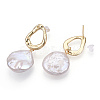 Natural Flat Round Baroque Keshi Pearl Dangle Stud Earrings PEAR-N020-L36-1