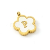 Golden Tone Stainless Steel Pave White Shell Letter Flower Charms PW-WGC5230-16-1