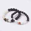 Natural Lava and Natural Mixed Stone Beads Stretch Bracelets BJEW-JB03736-2