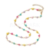 Real 18K Gold Plated Brass Enamel Heart Link Chain Necklaces NJEW-JN04533-3