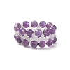 Natural Amethyst & Glass Braided Beaded Stretch Ring for Women RJEW-JR00546-02-5