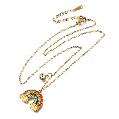 304 Stainless Steel Rhinestone Rainbow Pendant Necklaces for Women NJEW-U043-03G-1