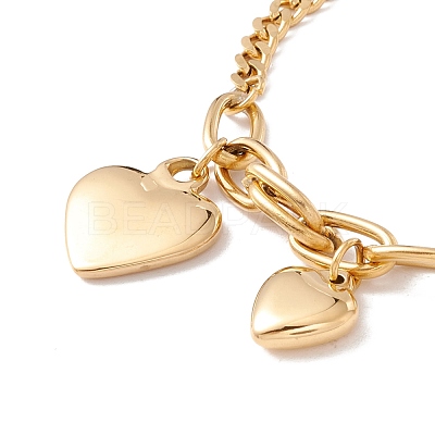 PVD Vacuum Plating Double Heart Charms Bracelet with 304 Stainless Steel Chains for Women STAS-P304-09G-1