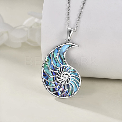 Ocean 304 Stainless Steel & Natural Paua Shell Conch Shell Shaped Pendant Necklaces for Women WGFD092-01-1