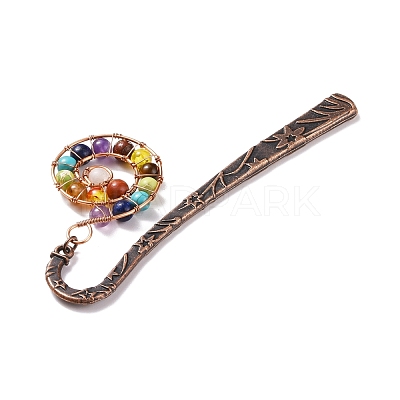 Chakra Theme Gemstone Beaded Bookmarks AJEW-JK00178-1