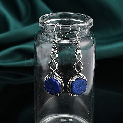 Hexagon Natural Lapis Lazuli Dangle Earrings EJEW-K298-01P-04-1