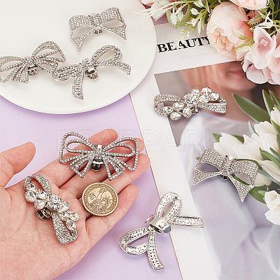 8Pcs 4 Styles Bowknot Alloy & Brass Rhinestone Shoe Decorations AJEW-PH0011-72-1