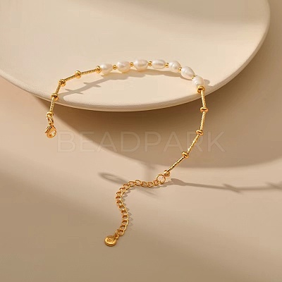 Elegant Natural Freshwater Pearl & Brass Beaded Bracelets for Women RP0175-1