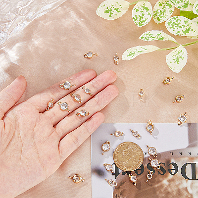 24Pcs 3 Styles Brass Pave Clear Cubic Zirconia Connector Charms KK-FH0006-33-1