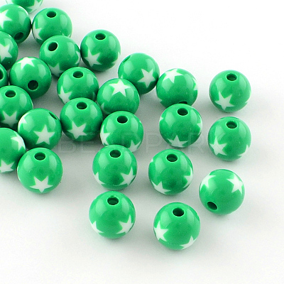Star Pattern Opaque Acrylic Beads X-SACR-R882-20mm-M-1