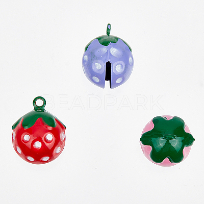 12Pcs 3 Colors Baking Paint Brass Bell Pendants FIND-GF0004-13-1