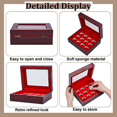12-Slot Wood Championship Ring Display Cases CON-WH0123-25-1