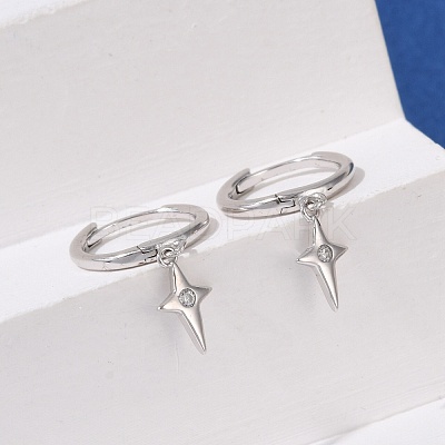 Star 925 Sterling Silver Micro Pave Clear Cubic Zirconia Hoop Earrings for Women EJEW-G427-03P-1
