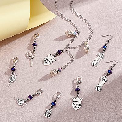 Knitting Theme Alloy Pendant Decorations HJEW-PH01541-1