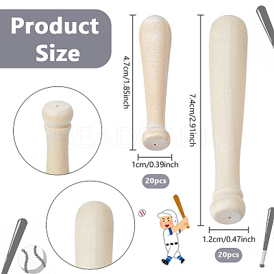 60Pcs 2 Styles Sport Wood Baseball Bat Display Decorations DJEW-NB0001-52-1