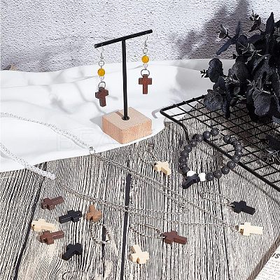 80Pcs 4 Colors Cross Wooden Pendants DIY-NB0007-52-1