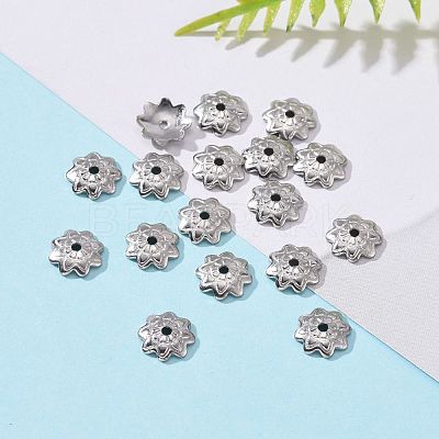 Tarnish Resistant 304 Stainless Steel 8-Petal Flower Bead Caps X-STAS-J011-03-1