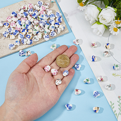 45Pcs 9 Colors Handmade Printed Porcelain Beads PORC-HS0001-12-1
