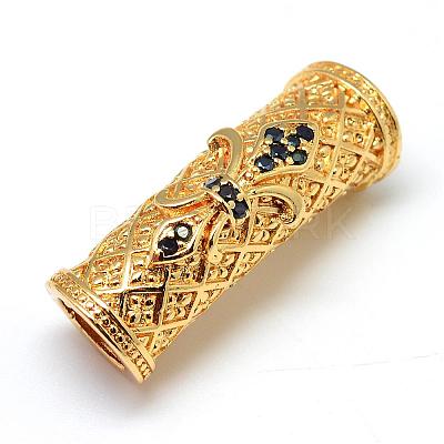 Rack Plating Brass Micro Pave Cubic Zirconia European Beads ZIRC-S052-002G-1