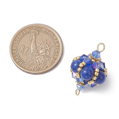 Synthetic Turquoise & Natural Carnelian & Yellow Jade & Malaysia Jade & Tiger Eye Round and Glass Seed Beaded Lantern Links Connector Charms PALLOY-MZ01176-1